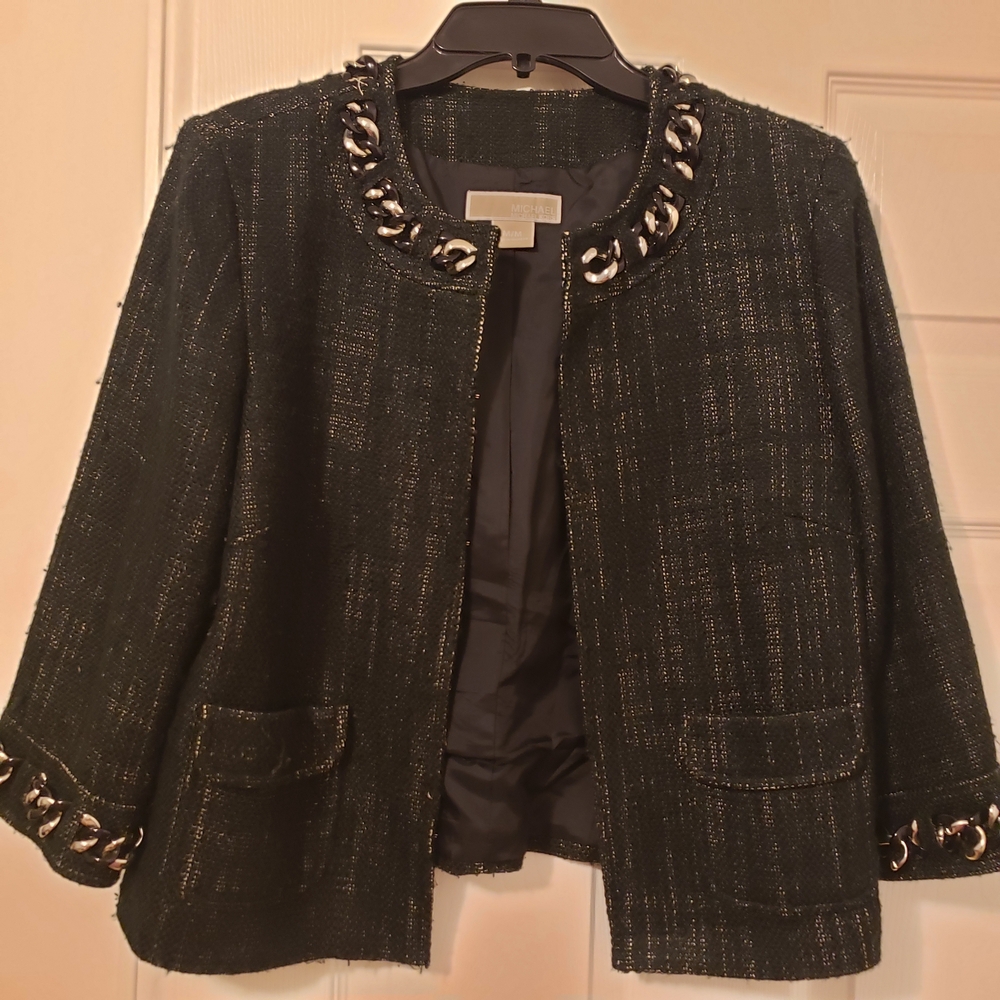 Michael Kors Black Tweed Jacket with Gold Accents